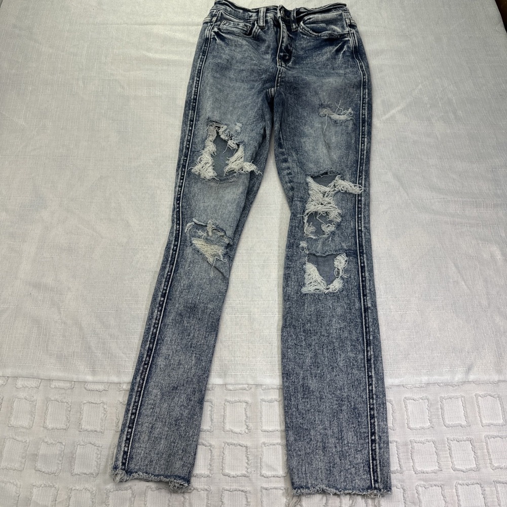Flying Monkey Womens High Rise Ankle Skinny Jeans 24 Acid Wash Distressed Y4160A